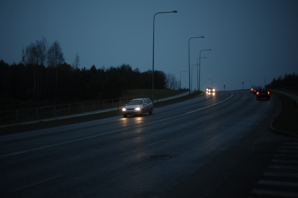 Cars on the road in the dark